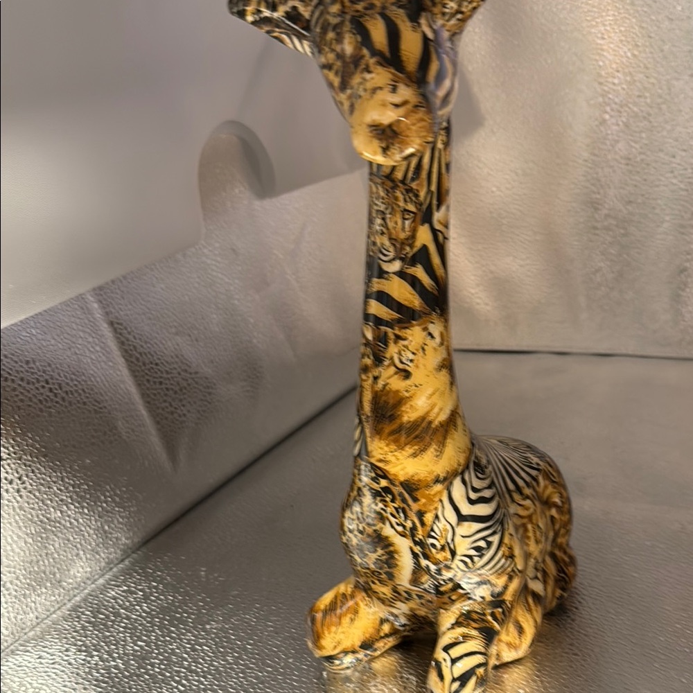 Vintage LaVie glazed decoupaged patchwork sitting amazing giraffe